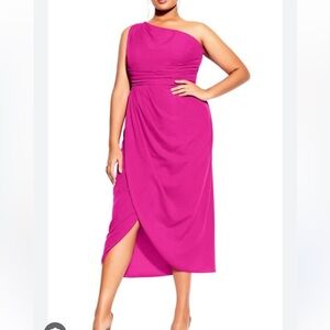 City Chic One-Shoulder true love flamingo pink Midi Dress Sz 14 New